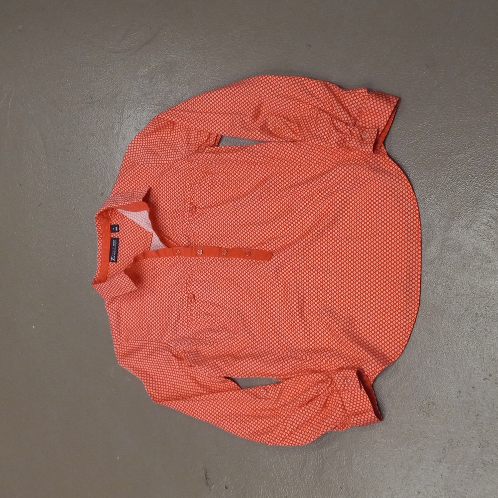 7th Avenue Design Studio Coral and White Longsleeve Blouse with Buttons